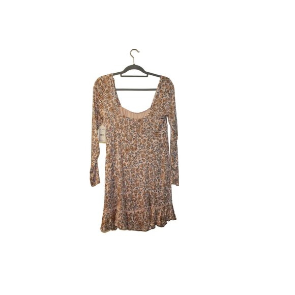 New Free People BOHEME MINI DRESS Women Size 8 Dress Beige Yellow Floral - Picture 3 of 15